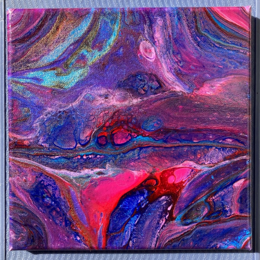 Oblivion 8"x8" Painting by Color Fluent Art (Purple/Pink/Blue/Red/Gold)